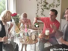 Old couple fuck teen while he rests