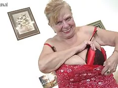 Real old grandmother with huge saggy tits